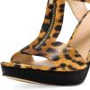 imageFSJ Women Peep Open Toe TStrap Front Zipper Chunky Stacked High Heel Sandal Booties Platform Pumps Shoes Size 415 USLeopard Print