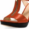 imageFSJ Women Peep Open Toe TStrap Front Zipper Chunky Stacked High Heel Sandal Booties Platform Pumps Shoes Size 415 USOrange