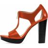 imageFSJ Women Peep Open Toe TStrap Front Zipper Chunky Stacked High Heel Sandal Booties Platform Pumps Shoes Size 415 USOrange