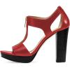 imageFSJ Women Peep Open Toe TStrap Front Zipper Chunky Stacked High Heel Sandal Booties Platform Pumps Shoes Size 415 USRed