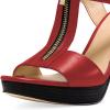 imageFSJ Women Peep Open Toe TStrap Front Zipper Chunky Stacked High Heel Sandal Booties Platform Pumps Shoes Size 415 USRed