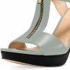 imageFSJ Women Peep Open Toe TStrap Front Zipper Chunky Stacked High Heel Sandal Booties Platform Pumps Shoes Size 415 USSagegreen