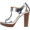 imageFSJ Women Peep Open Toe TStrap Front Zipper Chunky Stacked High Heel Sandal Booties Platform Pumps Shoes Size 415 USSilver