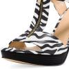imageFSJ Women Peep Open Toe TStrap Front Zipper Chunky Stacked High Heel Sandal Booties Platform Pumps Shoes Size 415 USStripes