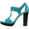 imageFSJ Women Peep Open Toe TStrap Front Zipper Chunky Stacked High Heel Sandal Booties Platform Pumps Shoes Size 415 USTurquoise