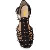 imageFSJ Women Retro Closed Toe Flats Sandals Low Block Heel Woven Roman Ankle Strap Hollow Caged Summer Fisherman Sandals Shoes Size 416 USBlack Studded