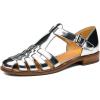 imageFSJ Women Retro Closed Toe Flats Sandals Low Block Heel Woven Roman Ankle Strap Hollow Caged Summer Fisherman Sandals Shoes Size 416 USSilver