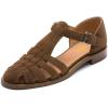 imageFSJ Women Retro Closed Toe Flats Sandals Low Block Heel Woven Roman Ankle Strap Hollow Caged Summer Fisherman Sandals Shoes Size 416 USTaupe Suede