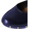 imageFSJ Women Retro Round Closed Toe Mules Wooden Kitten Heel Trendy Studded Slide Sandals Vintage Comfy Dressy Pumps Shoes Size 416 USBlue