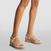 imageFSJ Women Stylish Low Wedge Sandals Summer Open Toe Pearl Ankle Strap Buckle Espadrilles Casual Platform Wedding Bridal Dressy Shoes Size 416 USWhite