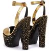 imageFSJ Women Super High Block Chunky Platform Heel Peep Toe Ankle Strap Sandals Sexy Slingback Buckle Prom Pump Shoes Size 416 USGold Studded