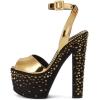 imageFSJ Women Super High Block Chunky Platform Heel Peep Toe Ankle Strap Sandals Sexy Slingback Buckle Prom Pump Shoes Size 416 USGold Studded