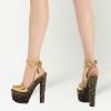 imageFSJ Women Super High Block Chunky Platform Heel Peep Toe Ankle Strap Sandals Sexy Slingback Buckle Prom Pump Shoes Size 416 USGold Studded