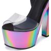 imageFSJ Women Super High Block Chunky Platform Heel Peep Toe Ankle Strap Sandals Sexy Slingback Buckle Prom Pump Shoes Size 416 USMulticolor Clear