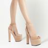 imageFSJ Women Super High Block Chunky Platform Heel Peep Toe Ankle Strap Sandals Sexy Slingback Buckle Prom Pump Shoes Size 416 USNude
