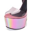 imageFSJ Women Super High Block Chunky Platform Heel Peep Toe Ankle Strap Sandals Sexy Slingback Buckle Prom Pump Shoes Size 416 USPink Clear Laser