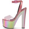imageFSJ Women Super High Block Chunky Platform Heel Peep Toe Ankle Strap Sandals Sexy Slingback Buckle Prom Pump Shoes Size 416 USPink Clear Laser