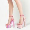 imageFSJ Women Super High Block Chunky Platform Heel Peep Toe Ankle Strap Sandals Sexy Slingback Buckle Prom Pump Shoes Size 416 USPink Clear Laser