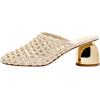 imageFSJ Women Woven Mule Sandals Gold Block Heel Closed Toe Hollow Out Braided Slip On Comfort Summer Shoes Size 416 USCream White