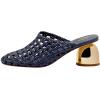imageFSJ Women Woven Mule Sandals Gold Block Heel Closed Toe Hollow Out Braided Slip On Comfort Summer Shoes Size 416 USNavy Blue
