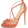 imageFSJ Women Elegant Peep Toe Crisscross Platform Sandals Ankle Strappy Stiletto High Heel Pumps DOrsay Wedding Dress Shoes US Size 415Coral