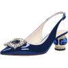 imageFSJ Women Fashion Crystal Square Buckle Closed Pointed Toe Slingback Pumps Rhinestone Block Low Heel Sandals Party Prom Dress Shoes Size 416 USBlue