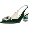 imageFSJ Women Fashion Crystal Square Buckle Closed Pointed Toe Slingback Pumps Rhinestone Block Low Heel Sandals Party Prom Dress Shoes Size 416 USGreen