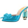 imageFSJ Women Luxury Crystal Chunky Heeled Mules Rhinestone Bow Peep Toe Slip On Backless Gem Slide Sandals Summer Slipper Shoes Size 415 USLake Blue