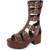 imageFSJ Women Platform Block Heel Gladiator Open Toe Buckle Strappy Sandals Studded Rhinestone Nightclub Party Dress Shoes Size 415 USBrown