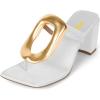 imageFSJ Women Square Open Toe Heeled Sandals Chunky Block Heel Flip Flops Slip On Gold Detail Thong Sandals Comfy Summer Fashion Slides Size 416 USWhite