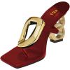 imageFSJ Women Square Open Toe Thong High Heel Sandals Gold Detail Chain Heel Flip Flops SlipOn Summer Mules Sexy Slippers Size 416 USRed