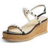 imageFSJ Women Stylish Low Wedge Sandals Summer Open Toe Pearl Ankle Strap Buckle Espadrilles Casual Platform Wedding Bridal Dressy Shoes Size 416 USBlack