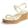 imageFSJ Women Stylish Low Wedge Sandals Summer Open Toe Pearl Ankle Strap Buckle Espadrilles Casual Platform Wedding Bridal Dressy Shoes Size 416 USWhite