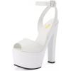 imageFSJ Women Super High Block Chunky Platform Heel Peep Toe Ankle Strap Sandals Sexy Slingback Buckle Prom Pump Shoes Size 416 USWhite