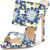 imageFSJ Women Versatile Open Toe High Heel Mules Backless Shoes Feminine Slingback Stiletto Slide Sandals Slip on Slipper Size 415 USBlue Flower