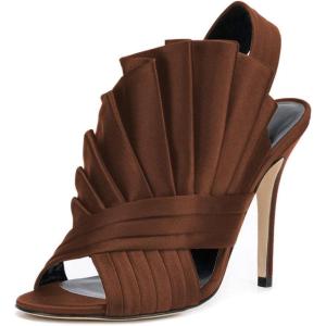 imageFSJ Women Charm Slingback DOrsay Sandals Slip On Peep Toe Satin Ankle Strap Sandals Stiletto High Heel Slide Mule Ladies Party Wedding Prom Dress Sexy Shoes Size 415 USBrown