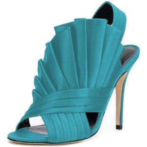imageFSJ Women Charm Slingback DOrsay Sandals Slip On Peep Toe Satin Ankle Strap Sandals Stiletto High Heel Slide Mule Ladies Party Wedding Prom Dress Sexy Shoes Size 415 USBlue