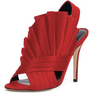 imageFSJ Women Charm Slingback DOrsay Sandals Slip On Peep Toe Satin Ankle Strap Sandals Stiletto High Heel Slide Mule Ladies Party Wedding Prom Dress Sexy Shoes Size 415 USRed