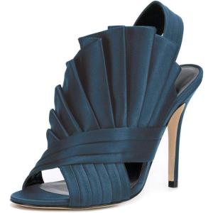imageFSJ Women Charm Slingback DOrsay Sandals Slip On Peep Toe Satin Ankle Strap Sandals Stiletto High Heel Slide Mule Ladies Party Wedding Prom Dress Sexy Shoes Size 415 USDark Blue