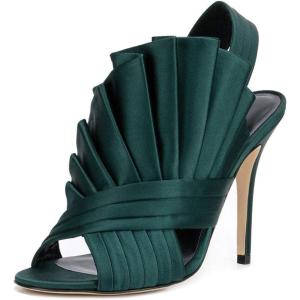 imageFSJ Women Charm Slingback DOrsay Sandals Slip On Peep Toe Satin Ankle Strap Sandals Stiletto High Heel Slide Mule Ladies Party Wedding Prom Dress Sexy Shoes Size 415 USDark Green