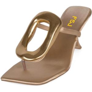 imageFSJ Women Chic Open Toe Kitten Heel Flip Flops Slip On Gold Detail Low Heeled Thong Sandals Casual Summer Beach Fashion Slides Size 416 USBrown Gold