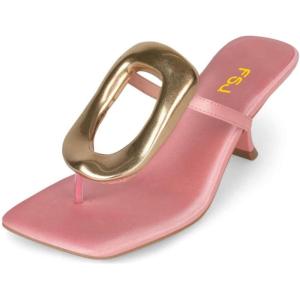 imageFSJ Women Chic Open Toe Kitten Heel Flip Flops Slip On Gold Detail Low Heeled Thong Sandals Casual Summer Beach Fashion Slides Size 416 USDark Pink