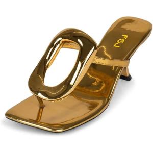 imageFSJ Women Chic Open Toe Kitten Heel Flip Flops Slip On Gold Detail Low Heeled Thong Sandals Casual Summer Beach Fashion Slides Size 416 USGold