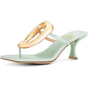 imageFSJ Women Chic Open Toe Kitten Heel Flip Flops Slip On Gold Detail Low Heeled Thong Sandals Casual Summer Beach Fashion Slides Size 416 USPale Turquoise