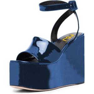 imageFSJ Women Classic Platform Wedge Sandals Open Toe High Heel Ankle Strap Buckle Slingback Party Dress Casual Walking Shoes Size 415 USBlue
