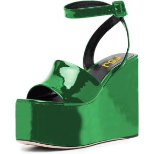 imageFSJ Women Classic Platform Wedge Sandals Open Toe High Heel Ankle Strap Buckle Slingback Party Dress Casual Walking Shoes Size 415 USGreen