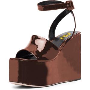 imageFSJ Women Classic Platform Wedge Sandals Open Toe High Heel Ankle Strap Buckle Slingback Party Dress Casual Walking Shoes Size 415 USSaddle Brown
