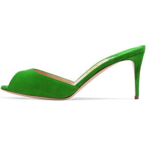 imageFSJ Women Comfort Low Kitten Heel Sandals Mules Peep Toe Slide Slip On Summer Slide Dress Pump Shoes 415 M US10cm Green