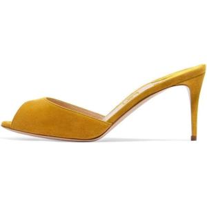 imageFSJ Women Comfort Low Kitten Heel Sandals Mules Peep Toe Slide Slip On Summer Slide Dress Pump Shoes 415 M US10cm Yellow