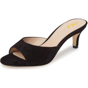 imageFSJ Women Comfort Low Kitten Heel Sandals Mules Peep Toe Slide Slip On Summer Slide Dress Pump Shoes 415 M US6cm Black